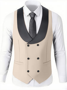 Setelan Jas Pria Formal 3 Potong Regular Fit Kerah Shawl Polos Tuxedo <span class=keywords><strong>Prom</strong></span> Pernikahan Pengiring Pengantin (Blazer+Rompi+Celana) 2025 - Product Image 3