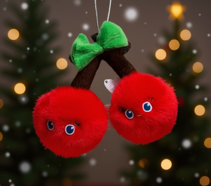 Ornamento Natalizio a Forma di Ciliegia in Peluche 10Cm, Decorazione Morbida in Finta Pelliccia Stile Cartone Animato - Product Image 2