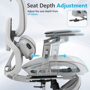 <span class=keywords><strong>Chaise</strong></span> ergonomique avec dossier réglable verticalement, accoudoirs 6D, entièrement en mesh gris, soutien lombaire avec massage et chauffage, siège ventilé - Product Image 5