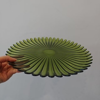 Assiette de présentation en verre vert olive en forme de fleur, vente en gros, assiette décorative en vrac pour location de mariage et banquets