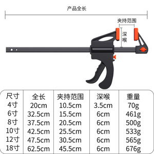 F Type Woodworking <b>Clamp</b> Adjustable <b>Quick</b> Release Black Plastic Metric Clamping Tool For Carpentry - Product Image 2