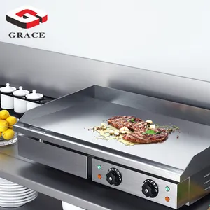 Nhà Hàng Thương Mại Gas Griddles Nửa Tấm Vỉ Nướng Thép Không Gỉ 700Cm Chảo Ngọn Lửa Điện Flat Top Vỉ Nướng