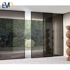 Porte coulissante en verre dépoli 8 mm au design moderne, fermeture douce, cadre étroit en aluminium, pour intérieur, bureau, sans rail inférieur - Product Image 1