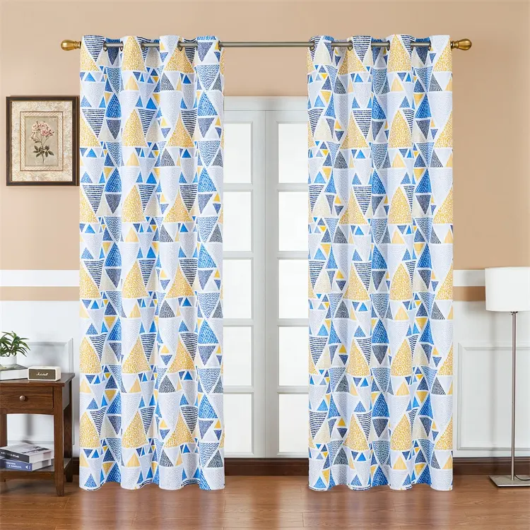 Nordic Style Polyester Black Out Fabric Curtains Printed Design Top Selling Geometric Blackout Curtains for Living Room