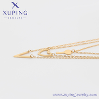 Xuping – bijoux à Double chaîne superposée en forme de cœur, pendentif en V sous-titre, bijoux à breloques en or 14K, collier neutre