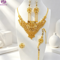 Parure de bijoux artificiels plaqué or pour femme, style indien, motif floral ajouré, pour mariage et fête, Dubaï