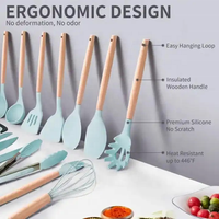 Populaire 19 pièces Silicone ustensiles de cuisine ensemble avec couteau outils boutures planche stockage seau cuisine Gadget ensemble