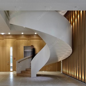 Escalones de mármol de alta calidad Escalera curva <span class=keywords><strong>Escaleras</strong></span> de arco de acero con barandilla de metal y vidrio Diseño de renovaciones para el hogar - Product Image 2