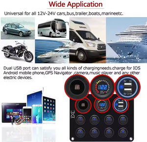 Dc 12V/24V kép QC 3.0 USB sạc 8 gang Rocker chuyển đổi bảng điều chỉnh không thấm nước đa chức năng ON-OFF chuyển đổi cho công nghiệp sử dụng màu xanh - Product Image 2