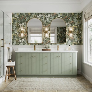 Mobile bagno verticale autoportante a doppio lavabo con base ondulata scanalata, piano in marmo e <span class=keywords><strong>specchio</strong></span> dorato ad arco - Product Image 4