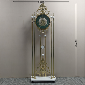 Reloj de pie de lujo de metal dorado, estilo retro europeo, con péndulo hueco, para sala de estar o villa. - Product Image 3