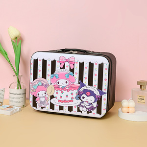 Sanrio Cute Cartoon Kuromi <b>Makeup</b> Case Purple PU Leather With Mirror Portable Storage <b>Box</b> For Cosmetic Travel Use - Product Image 4