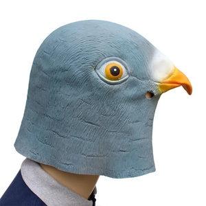 Máscara de látex de paloma de cabeza completa, azul grisáceo, textura realista, pico naranja brillante, ojos amarillos, suave y cómoda para fiestas de Halloween - Product Image 1