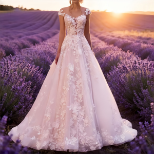 فستان زفاف عصري بمقاسات كبيرة مضاد للكهرباء الساكنة مع ظهر مربوط بالدانتيل وتطريز بالخرز وكشكشة مناسب للحوامل - Product Image 3