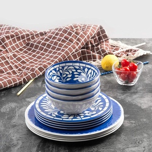 la fábrica del OEM de melamina de 12 piezas los platos de la cena de interior al aire libre de uso ligero lavavajillas azul - Product Image 3