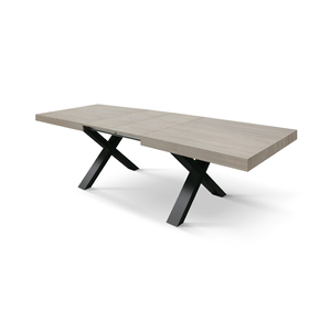 Mesa de Comedor Extensible Sofia 160-240 cm, Tablero de Olmo Perlado, Patas Negras en X, Uso Interno - Product Image 2