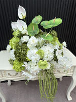 Arrangement floral de mariage YM fait main, réaliste en 3D, en soie artificielle verte, avec hortensias et roses, centre de table pour fête et fête des Pères