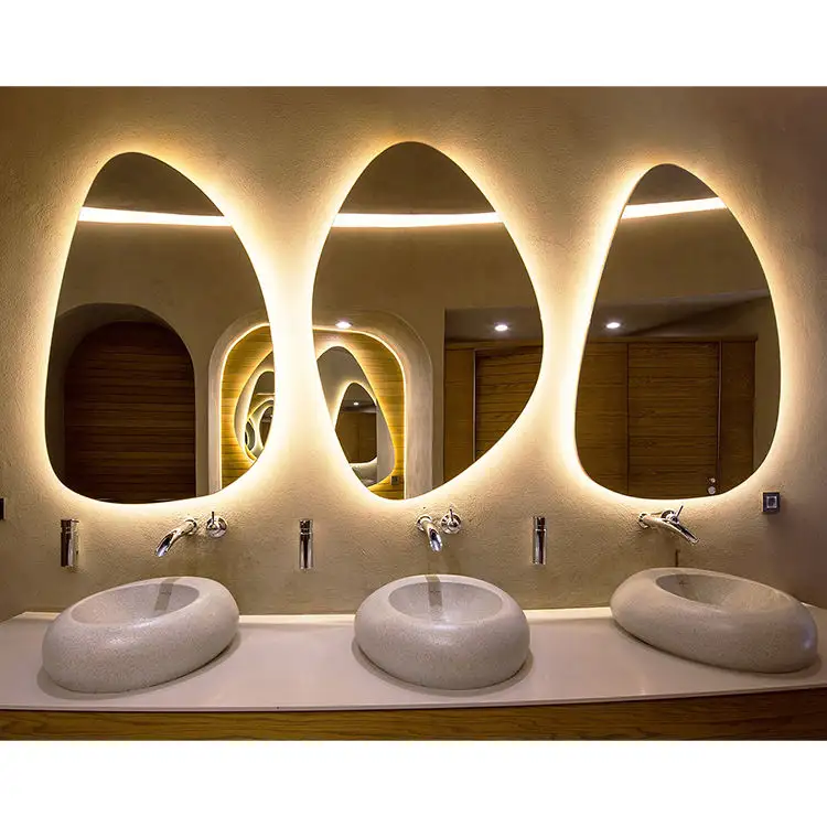 Norhs frameless large led behind bagno art mirror smart led grande specchio asimmetrico irregolare da parete specchio luminoso da bagno