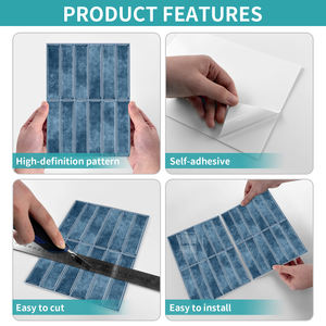 פאנל קיר מודרני כחול, דביק, עמיד למים, ויניל + קצף, אריחי קיר לקילוף והדבקה לחדר אמבטיה, עיצוב הבית - Product Image 4