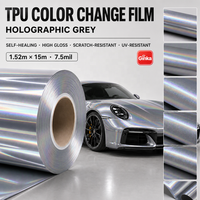 Film de protection de voiture en TPU holographique gris 1,52*15m 7,5mil, finition mate prismatique, résistant aux UV, pour enveloppement et décoration automobile