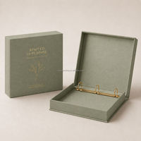 Boîte rigide à clapet de luxe en carton avec couverture en lin, format personnalisé, logo estampé à chaud or, pour classeur à anneaux et portefeuille d'archives