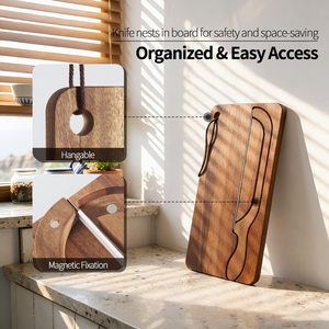 Planche à découper en bois avec rangement magnétique pour couteaux, rectangulaire, en noyer, pour la cuisine - Product Image 1