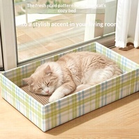 Lit-grattoir en carton ondulé pour chats, avec boîte à motif écossais et cartons de remplacement, pour chats d'intérieur, vente en gros, OEM
