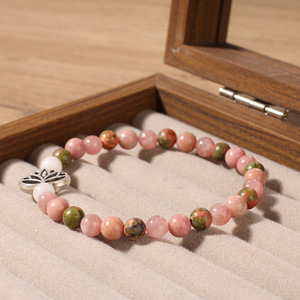 Bracelet en perles de quartz rose pour femme, style bohème, pierre naturelle, forme de fleur, à porter au quotidien, protection, bijoux d'aura - Product Image 3