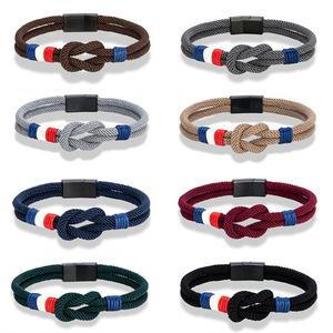 <span class=keywords><strong>Bracelet</strong></span> d'amitié en corde tressée à nœuds concentriques, fait main, motif drapeau français, style Milan, décontracté, avec fermoir, vente en gros - Product Image 1