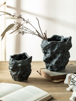 Pot de fleurs en céramique de style Wabi-sabi, créatif, pour bonsaï, succulentes, décoratif, irrégulier, noir naturel, ornement artistique