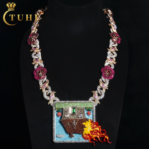 Hip Hop Moissanite perhiasan mode 925 perak murni kustom 3D bunga mawar Tautan kalung rantai dengan liontin jimat - Product Image 1