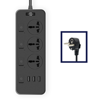Multiprise d'extension 3 prises universelles 3 Ports USB A pour téléphone tablette prise de charge cordon 2M prise plate pour bureau à domicile
