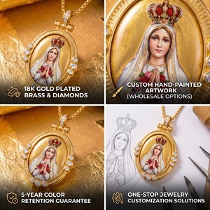 Pendentif ovale émaillé fait main Notre-Dame de Fátima, Fourniture en gros pour les groupes de dévotion européens et portugais - Product Image 3