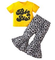 2 stks/set Zomer Katoenen Kleding Dragen Kinderen Korte Mouw Letter Print Top Uitlopende Broek Pak voor Meisjes Kinderkleding