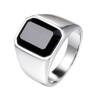 Bague rectangulaire en pierre précieuse personnalisée vintage rétro en acier inoxydable pour hommes, tendance et élégante, vente en gros de bijoux