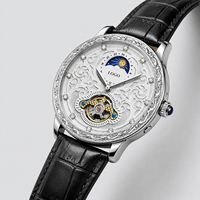 Reloj Mecánico de Lujo con Tourbillon, Puntero de Aleación de 41 mm, Correa de Cuero Genuino, Resistencia al Agua de 30 m, Fase Lunar, Alta Gama para Negocios