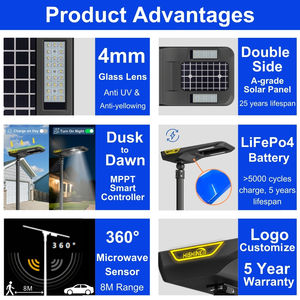 양면 패널 야외 황혼 새벽 모션 센서 IP65 방수 6500K 슈퍼 브라이트 전문 <span class=keywords><strong>LED</strong></span> 태양 광 가로등 - Product Image 3