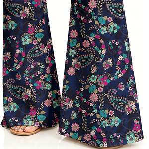 Pantalon de yoga évasé pour <span class=keywords><strong>femme</strong></span>, <span class=keywords><strong>bleu</strong></span> <span class=keywords><strong>marine</strong></span>, motif floral cachemire, 230g, en soie de lait épaisse, coupe cloche, imprimé numérique, taille haute, leggings d'entraînement - Product Image 4