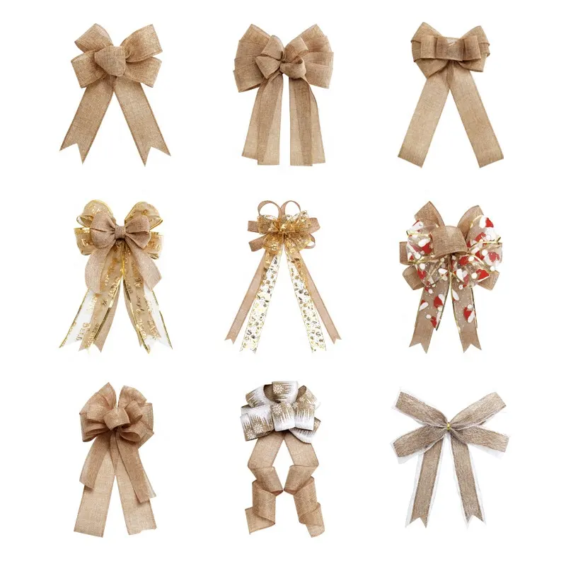 Mafolen Wholesale Custom Pre-made Natural Jute Handmade Bows for DIY Craft and Christmas Tree Decoration Burlap Ribbon Bow