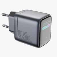 Layar Tampilan Cerdas Pengisi Daya Cepat 45W Teknologi GaN Adaptor Daya Dinding Multi Port untuk Ponsel dan Tablet