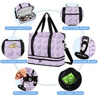 Sac de voyage pliable pour femme en nylon avec imprimé personnalisé de fleurs de palaka violettes d'Hawaï, 2 pièces, avec compartiment pour chaussures