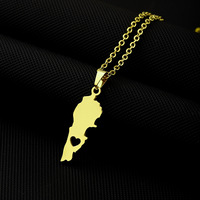 Usine Liban Carte Chaîne Collier En Acier Inoxydable Argent 18K Plaqué Or Liban Carte Pendentif avec Coeur Collier