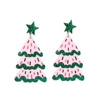 2025 nouveau arbre de noël vert rose pentagramme pendentif acrylique boucles d'oreilles pour le jour de noël accessoire de mode