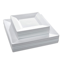 Assiettes jetables carrées blanches, assiettes de fête en plastique robustes pour Thanksgiving de Noël