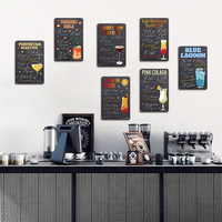 Juego de Letreros Metálicos con Recetas de Cócteles Vintage, Decoración de Pared Retro para Bar, Hogar o Pub