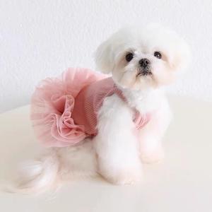 Robe <span class=keywords><strong>de</strong></span> princesse moderne en polaire douce à rayures d'été avec jupe en tulle moelleuse pour chats et petits chiens - Product Image 5