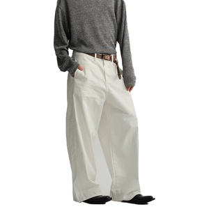 Wholesale OEM Service Classic 100% Cotton <b>White</b> Denim Unisex Style Straight <b>Jeans</b> Fashion 3D Whisker Zipper Fly Baggy <b>Men</b> <b>Jeans</b> - Product Image 6