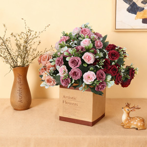 European Style 15 Heads Peony <b>Rose</b> Bouquet Silk Flowers for Home Dining Table Wedding Arch Living Room Decoration - Product Image 2