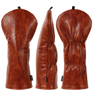 Housse de tête de driver de golf en cuir PU, série marron, brodée, épaisse, respirante, avec bordure, accessoires de golf - Product Image 2