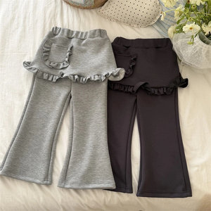 Tongxingyuan Baby Girls Flare Pants Gray Black Breathable With Ruffle Design Spring Autumn Casual Wear - Product Image 3